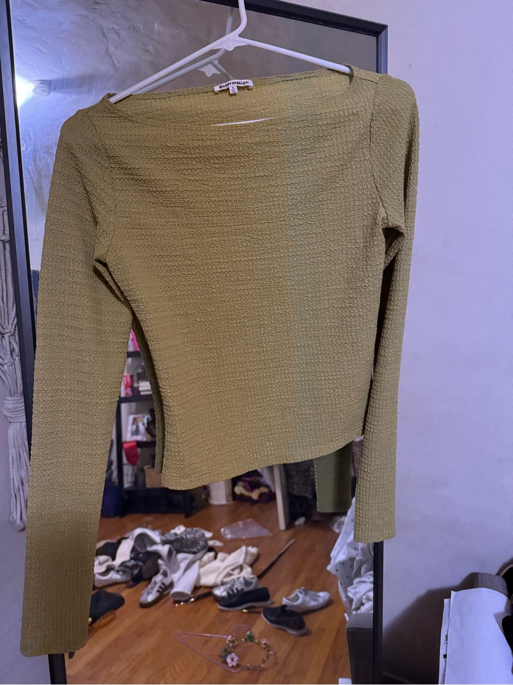 Reformation Olive Green Textured Knit Top